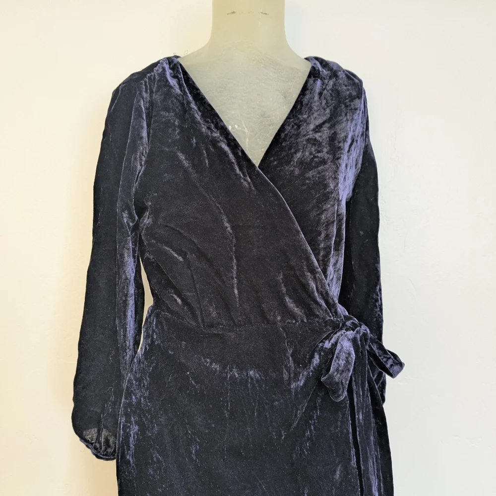 J. Crew Navy Velvet Wrap Dress